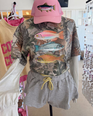 Trendy fish camo cream long sleeve tee