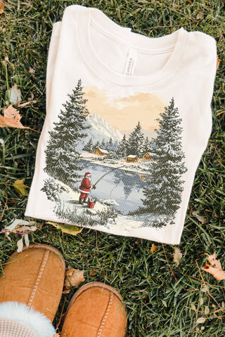 Vintage Santa fishing pond illustration graphic