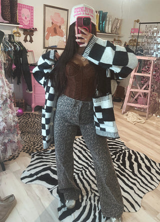 check me out oversized checkered cardigan