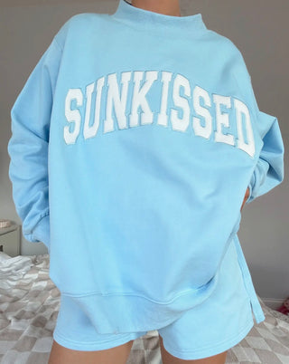 Berry blue varsity sun-kissed embroidered mockneck preorder