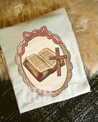 Vintage ornate frame cross and Bible graphic