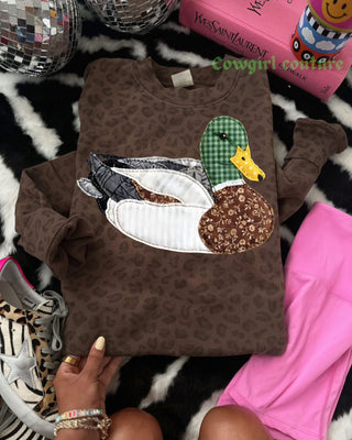 Faux quilted mallard leopard crew