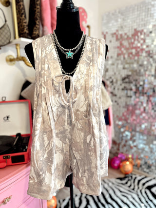 Cozy cotton light wash camo oversized romper