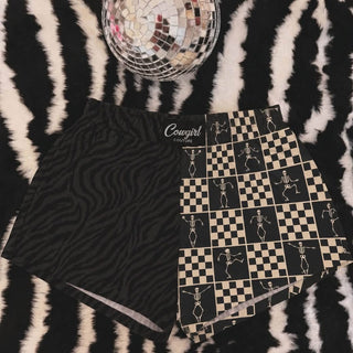 CCB ORIGINAL SPLIT BLACK ZEBRA / CHECKERED SKELLY BOXER SHORTS PREORDER