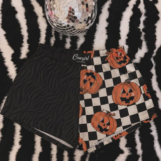 CCB ORIGINAL SPLIT BLACK ZEBRA / CHECKERED & PUMPKINS BOXER SHORTS PREORDER