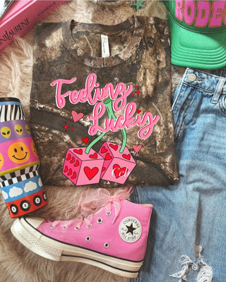 Feeling lucky cherry dice graphic