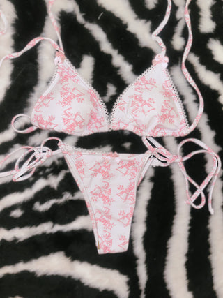 Pink bow lace detail bikini ready to ship