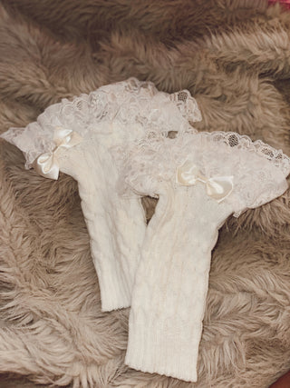 Lace ruffle bow boot cuffs