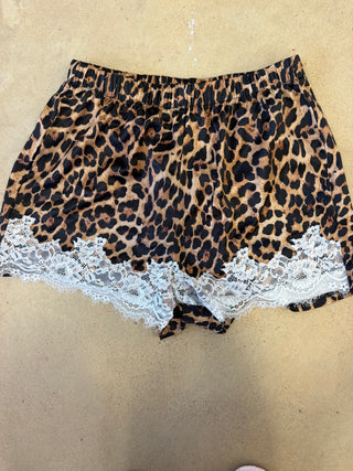 Sample sale lace satin leopard shorts size small