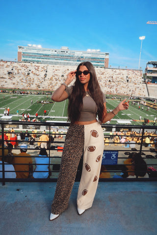Cowgirl Couture® Split Pants — Leopard + Pin Stripes Football [PREORDER]
