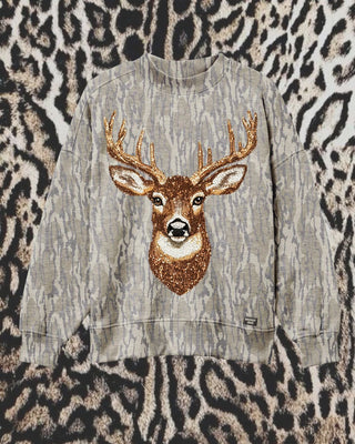 Licensed Mossy Oak® Bottomland Mockneck Sweatshirt [PREORDER — EARLY NOVEMBER ARRIVAL] FAUX RHINESTONE BUCK DESIGN