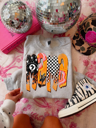 Orange groovy grunge flame mama