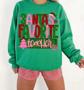 Santa’s favorite teacher faux patch graphic