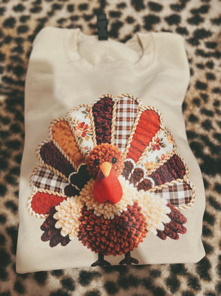 Crochet turkey sand crewneck size large ready to ship