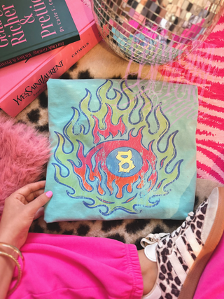 Neon flame 8 ball comfort colors tee ready to ship size medium