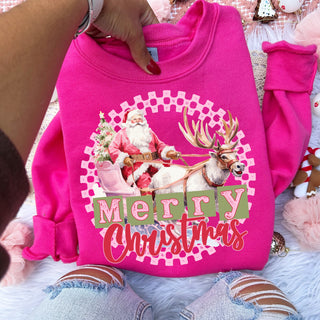 Pink checkered circle merry Christmas graphic