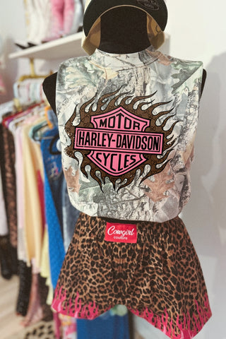 Boujee Harley flame CAMO MUSCLE TEE