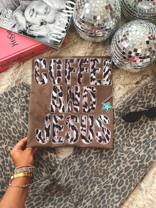 Faux glitter leopard coffee and Jesus