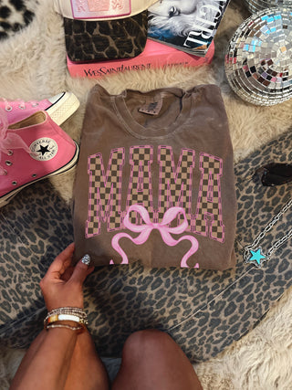 Brown checkered mama with pink bow | TEE TUESDAY