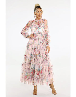 Bella barnett whimsy mesh floral maxi dress size small new with tags / baileys closet