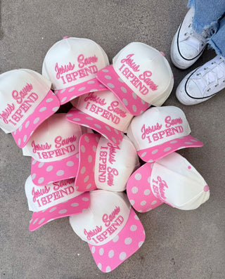 Puff embroidery polka dot Jesus saves I spend trucker hat