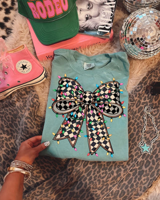CHRISTMAS LIGHTS CHECKERED BOW