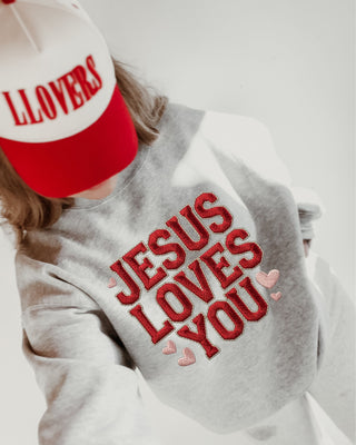 Faux embroidery Jesus loves you valentines graphic