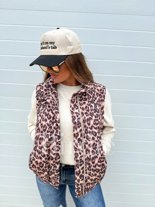 Birdie leopard puffer vest - in stock ready to ship