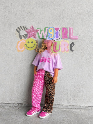 KIDS | CCB Original Leopard + Pink Checkered Split Pattern Pants ready to ship
