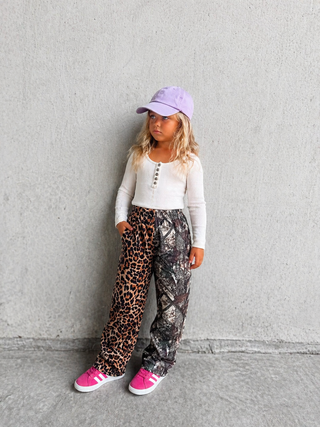The CCB original double trouble pants in leopard + real tree camo ready to ship KIDS