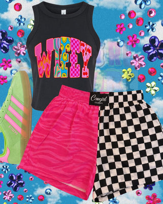 Neon swirly pattern wifey tanks + baby tees