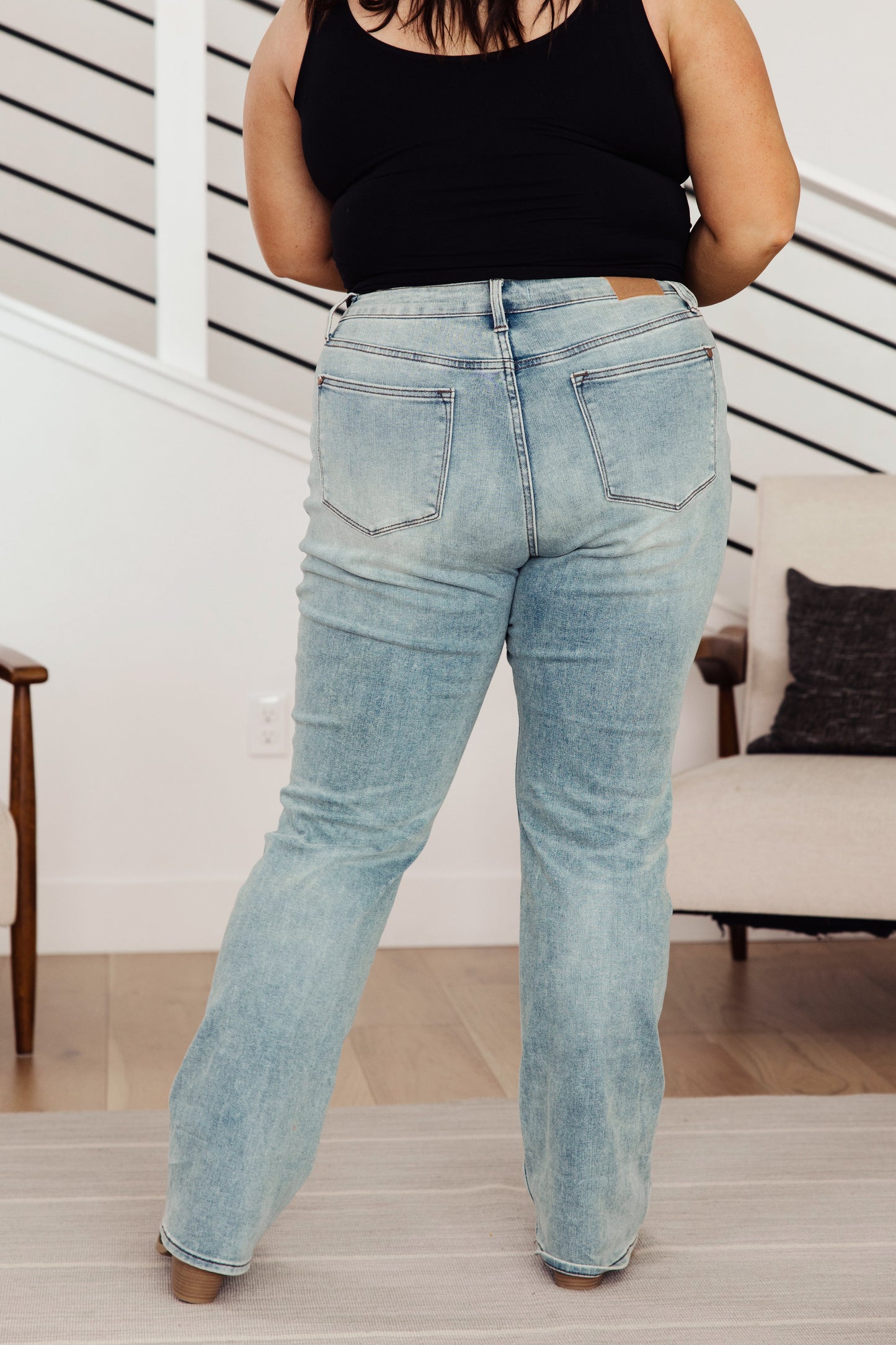 Miranda High Rise Judy Blue Plaid Cuff Vintage Straight Jeans