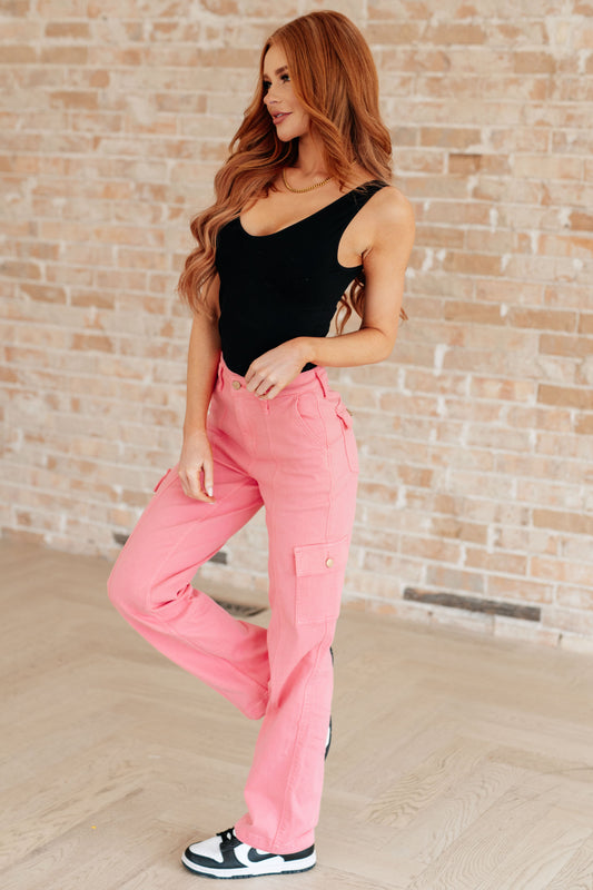 Peggy High Rise judy blue Cargo Straight Jeans in Pink
