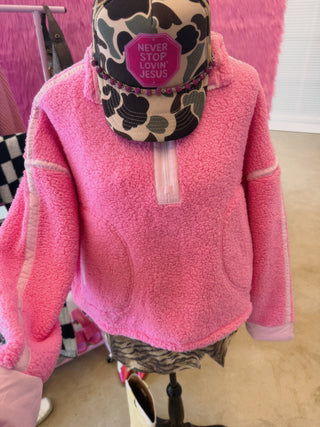 Half zip link bubblegum fleece pullover ready to ship