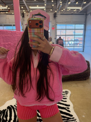 Half zip link bubblegum fleece pullover ready to ship
