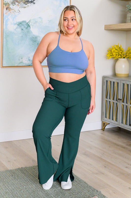 Emerald ribbed Crossover Flare Leggings